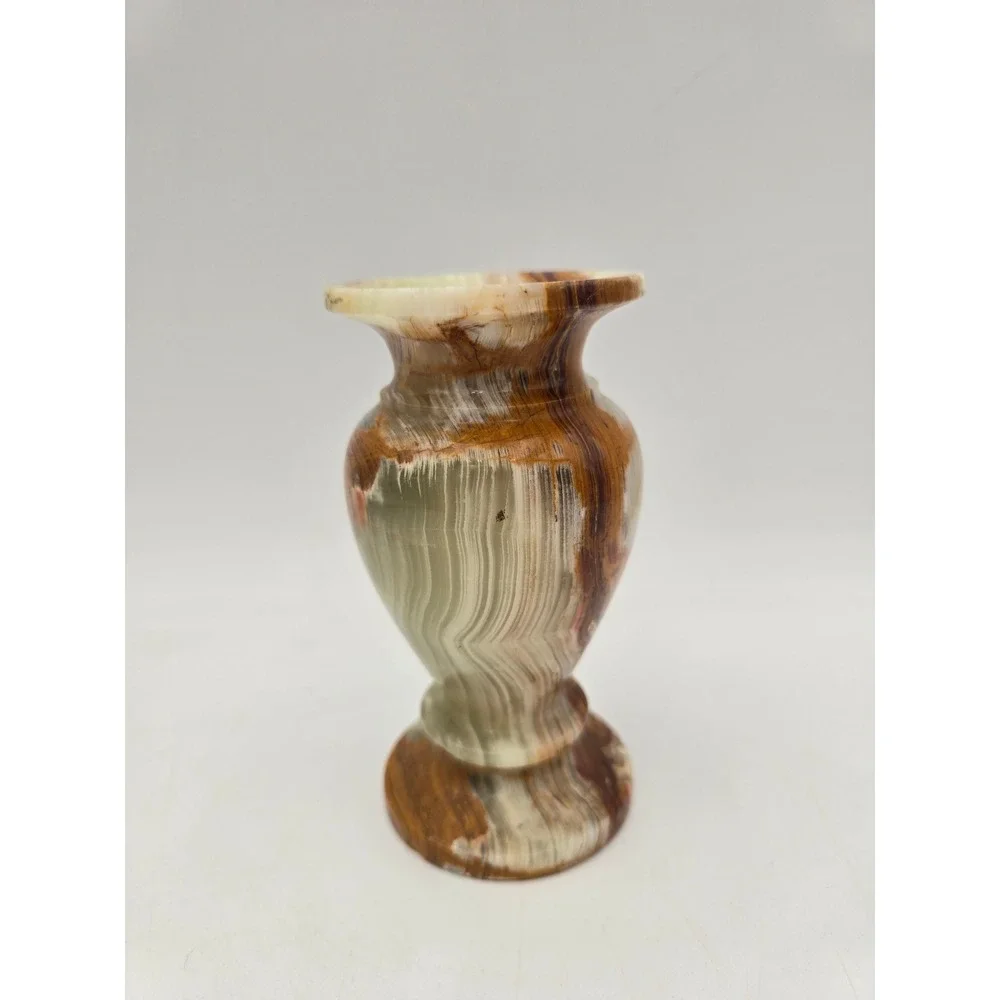 Vintage Onyx Bud Vase‎ Natural Banded Brown Stone 6 Inch Decor